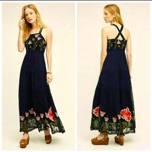 Anthropologie Floreat Embroidered Maxi Dress